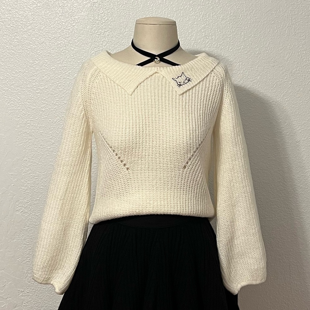 Secret Honey Otome Girly Kei Jirai Coquette Lolita Harajuku Gyaru Cream Sweater - Picture 3 of 13